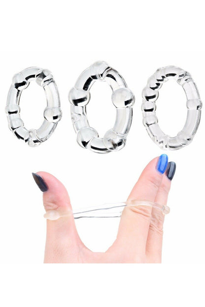 Pack 3 cockring transparents avec billes